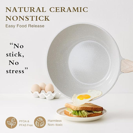 Kordisen Ceramic Wok Pan, 12 Inch Nonstick Wok with Lid, Healthy Non Toxic Woks & Stir-fry Pans for Cooking, Induction Cookware, PFOA & PFAS Free