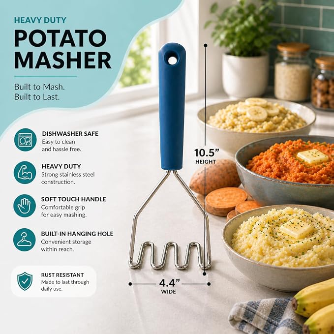 2pc Gift Set | Large Stainless Steel Meat Chopper & Potato Masher | DW Safe
