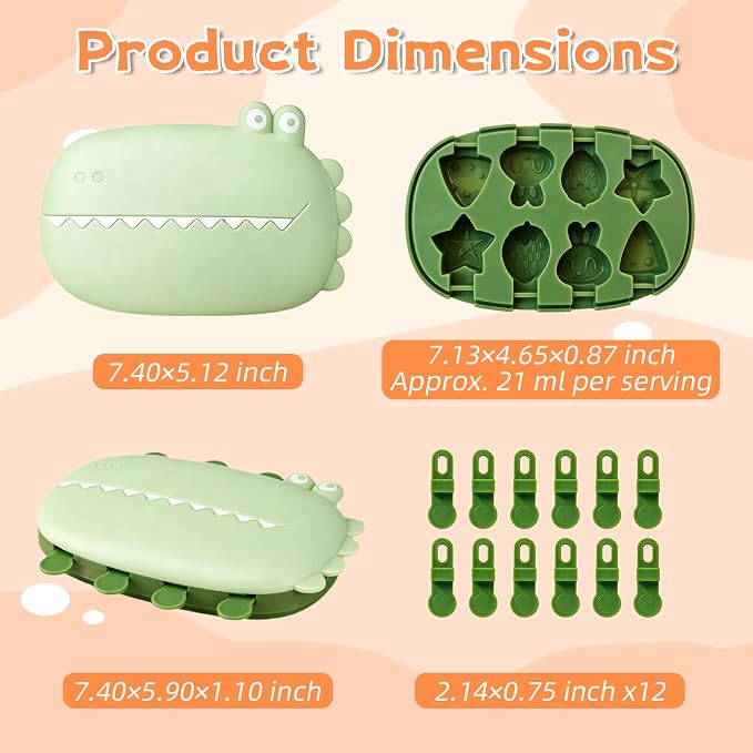 Crocodile Popsicle Molds for Kids & Toddlers – Fun Mini Silicone Ice Pop Maker, BPA Free, Animal Ice Cream Mold Set (Green-crocodile(8 pieces))