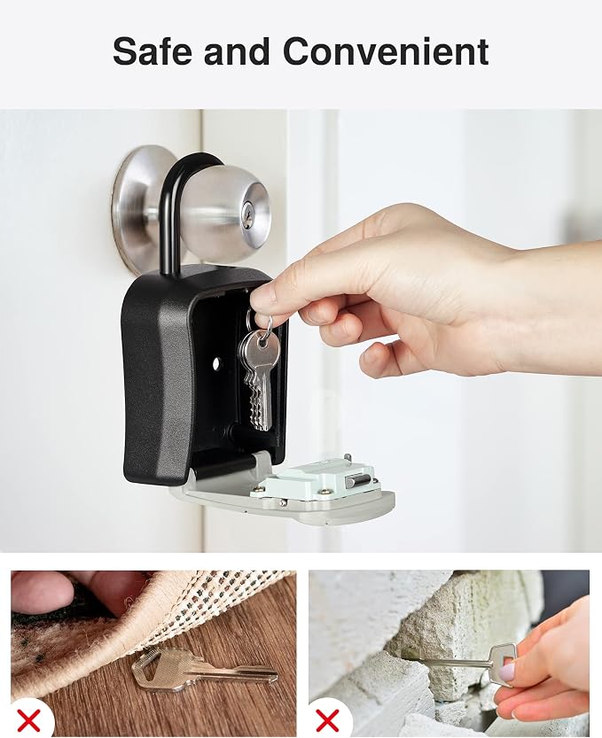 Puroma Key Lock Box Outdoor 4 Digit Code Combination Lockbox House, 2 Gray | For Contractors Guest Realtor Storage Keys, Portable, Home Wall Mount, Resettable, Combination, Weatherproof, High-capacity