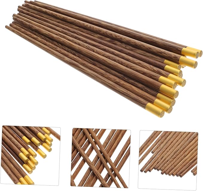 Garneck 10 Pairs Reusable Chicken Wing Wood Chopsticks Non-slip Dishwasher Safe Compact for Travel Dinner Accessories for Ages