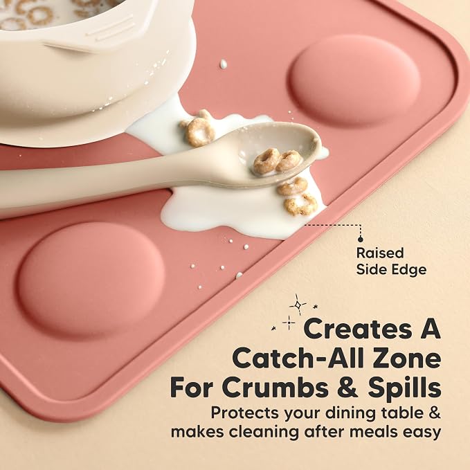 KeaBabies 2pk Silicone Placemats for Toddlers, Kids, 12x9 (Roseate) | Non Slip Suction Silicone Placemat for Restaurants, Dining Table,Travel, Easy to Clean, Food Grade, BPA-Free, Large Table Mat