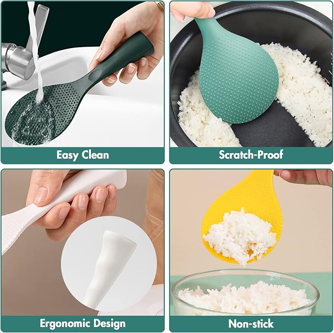 Silicone Standing Rice Spatula with Non-Stick Paddle, Heat Resistant Rice Cooker Spoon, Serving Spoon(Aqua)