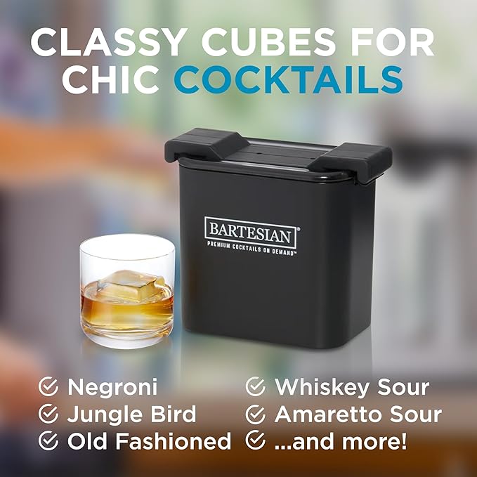 Bartesian Clear Ice Maker Mold - Compact Cube Icemaker Tray for Cocktail and Whiskey Glasses - Professional Home Bar Mixology Large Craft Slow Melting Ice Molds for Chilled Cocktails