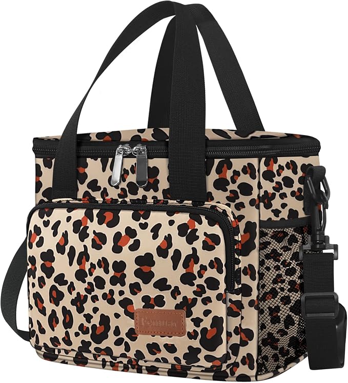 Lunch Bags for Women/Men, Insulated Lunch Bag for Work Office Picnic - Lunch Cooler Bag Leakproof Lunch Box with Adjustable Shoulder Strap - Leopard Print