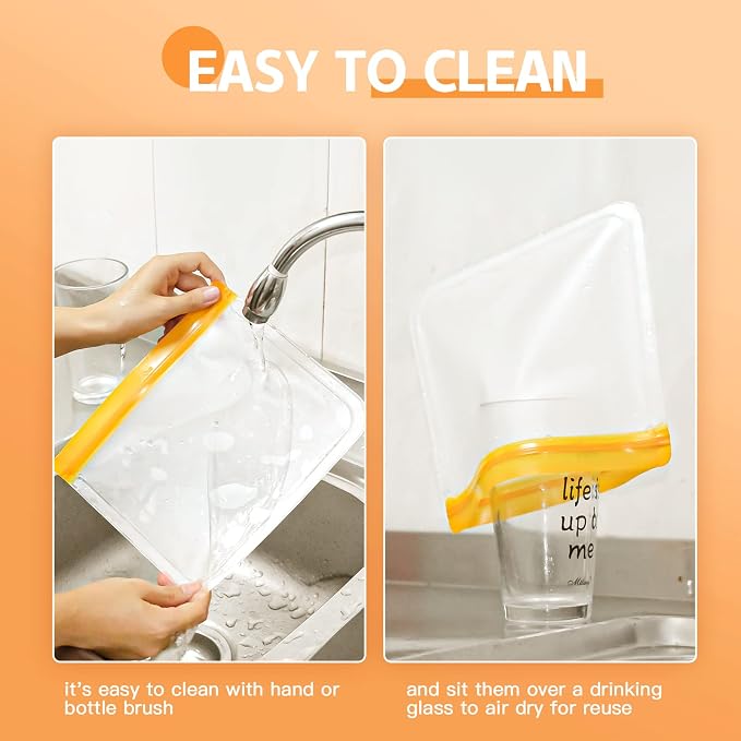 10 Pack Dishwasher Safe Reusable Bags, Silicone, Leakproof, BPA Free, Reusable Food Storage Bags for Lunch, Marinate, Freeze, Travel (Clear) - 3 Gallon, 3 Snack, 4 Sandwich