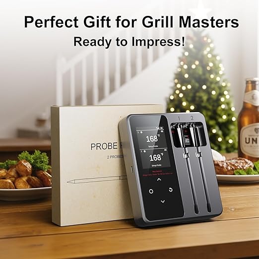Wireless Bluetooth Meat Thermometer - 2 Probes & App Control, Birthday Gifts for Men, Smart Digital Thermometer for Cooking, Oven, Smoker, BBQ, Grill
