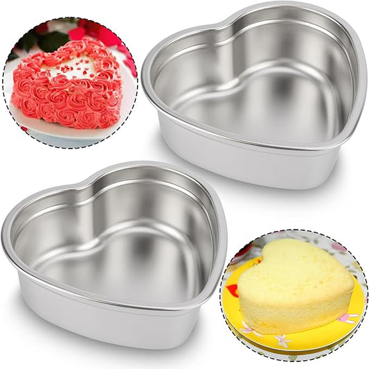 Heart Shaped Cake Pans Set of 2, Nonstick Heart Cake Pan 6 Inch for Layer cakes, Durable Stainless Steel Baking Pans Cake Tins for Valentine's Day/Thanksgiving/Wedding/Anniversary, Dishwasher Safe