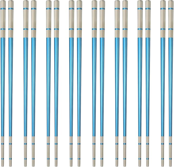 uxcell 8 Pairs Stainless Steel Chopsticks, 23.5cm / 9.25 Inch Metal Chop Sticks Square Lightweight Chopsticks Tableware Accessories Bulk for Home Kitchen Hot Pot Cooking, Blue