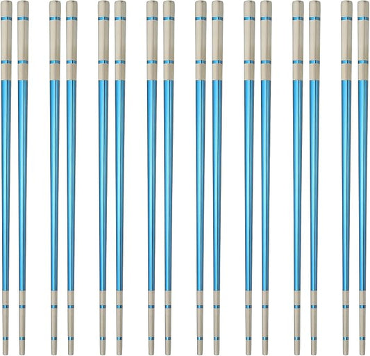 uxcell 8 Pairs Stainless Steel Chopsticks, 23.5cm / 9.25 Inch Metal Chop Sticks Square Lightweight Chopsticks Tableware Accessories Bulk for Home Kitchen Hot Pot Cooking, Blue