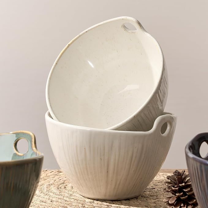 Ramen Bowl with Chopsticks and Spoons Set, 7 Inch Ceramic Noodle Bowl Set of 2, Donburi Bowl Dishwasher Safe for Pho Udon Soba Noodle Salad Pasta, Special Aged Ivory Speckle Bowls Set