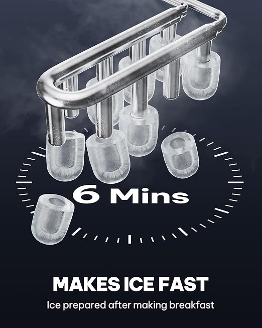 Silonn Ice Maker Countertop, Stainless Steel Portable Ice Machine with Carry Handle, Self-Cleaning Ice Makers with Basket and Scoop, 9 Cubes in 6 Mins, 26 lbs per Day