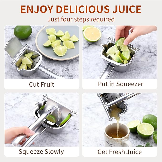 Heavy Duty 304 Stainless Steel Lemon Squeezer, Manual Citrus Juicer Hand Press Juice Extractor, Fruit Presser for Orange, Lime, Grapefruit & Pomegranate
