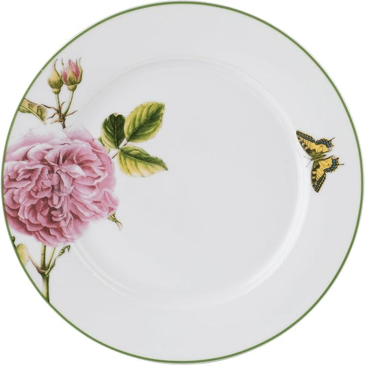 Portmeirion Home Roses 16 Piece Set - Delicate Pink Rose & Butterfly Pattern, Dishwasher Safe Porcelain Dinnerware for Garden Parties, Bridal Showers, Tea Time & Family Gatherings - 10.5" Plates