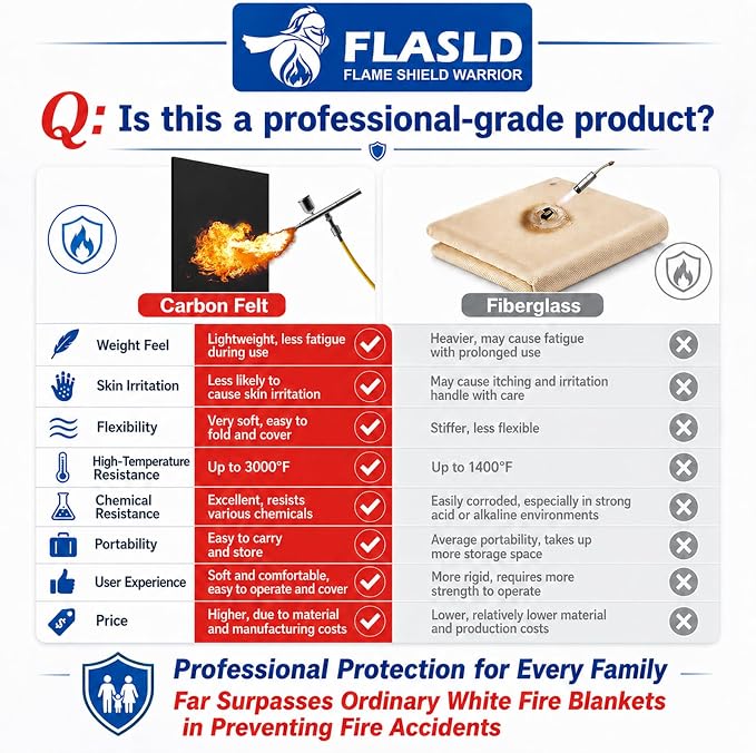 FLASLD Welding Blanket Fireproof Mat 36×48 inch Heat Resistant Material Up To 1800°F Flame Retardant Fabric Carbon Felt for Grill Stove Pit Soldering Welders Plumbers
