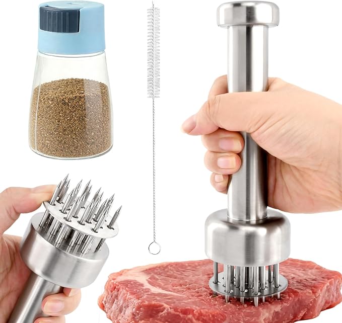 Meat Tenderizer Tool, 304 Stainless Steel Meat Mallet with 21 Ultra-Sharp Tenderizer Needles for Tenderizing Beef, Turkey, Chicken, Steak, Dishwasher Safe