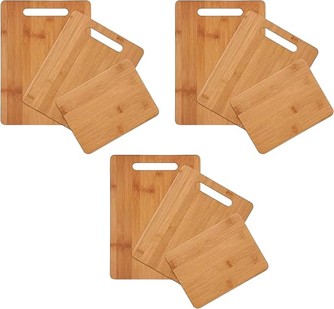 Farberware 3-Piece Wood Cutting Board Set,Reversible Chopping Boards for Meal Prep and Serving,Charcuterie Boards,Wooden Cutting-Boards with Built-in Handles,Set of 3 Assorted Sizes,Bamboo,(Pack of 3)