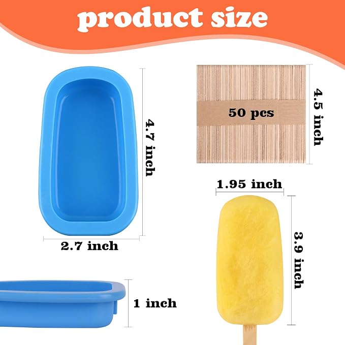 Sakolla 4 Pcs Silicone Popsicle Molds with Lid & 50 Pcs Wooden Popsicle Sticks, Stackable Classic Oval Ice Cream Molds for Homemade Ice Pop, Cakesicles, Freezer Yogurt and Fruit Juice (Multicolor)