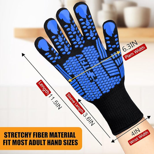 BBQ Gloves, Oven Gloves, 1472°F Extreme Heat Resistant Barbecue Gloves, Silicone Non-Slip Oven Mitts, Kitchen for Cooking, Grilling, and Baking