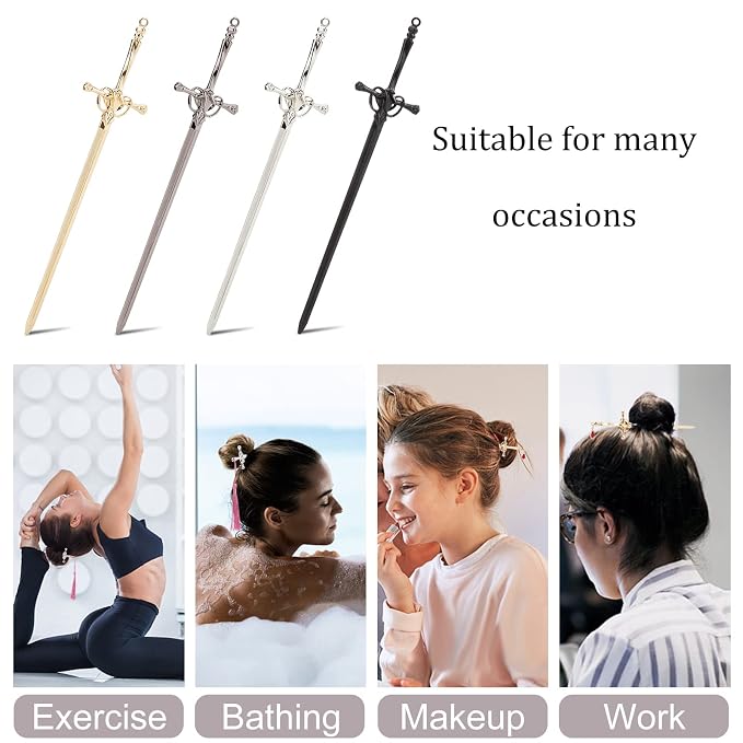 WEBEEDY 4 PCS Sword Hair Pins Metal Sword Hair Sticks for Buns, Chinese Style Hair Chopsticks Vintage Hair Stick Pins Accessories for Women Long Thick Hair Daily Wear Christmas Unique Gift (4 Color)