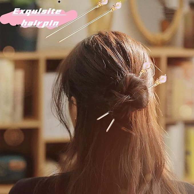 2 Pcs Gold Hair Stick Metal Rhinestone Hair Fork Traditional Hair Chopsticks for Women Vintage Hair Accessories