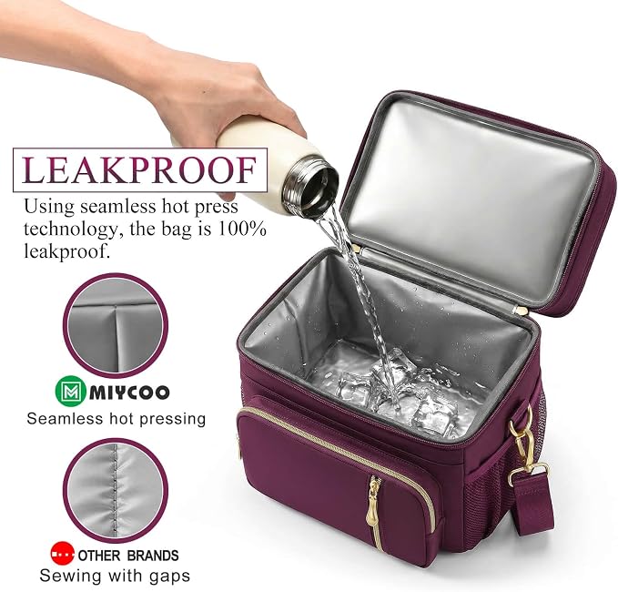 MIYCOO Lunch Bag for Women & Men, Expandable Double Deck Lunch Box, 15L | Leakproof & Waterproof, Portable, Large Soft Insulated Cooler bag for Adult, Work, Camping, Beach, Picnic, Travel