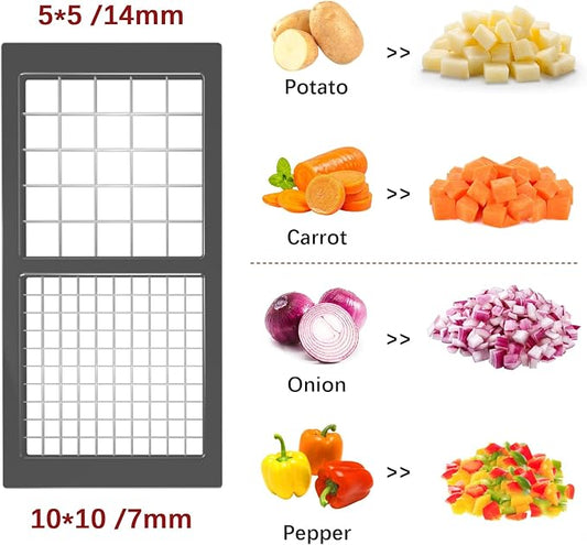 Vegetable Chopper, Onion Chopper Dicer, Mandoline Slicer with Container, Vegetable Cutter for Salad Potato Carrot Garlic（2 Blades, Grey）