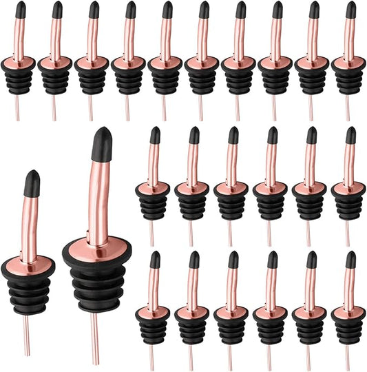 Pafusen 24 Pack Liquor Bottle Pourers, Liquor Pour Spout for Liquor Bottles, Stainless Steel Olive oil Dispenser Spout, Alcohol Pourer Spouts Dust Caps Covers, Rose Gold