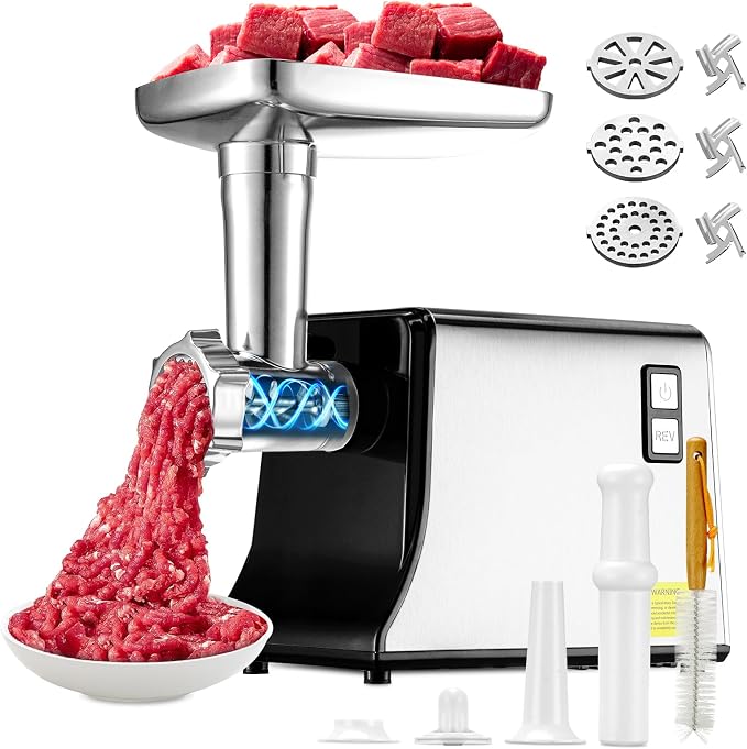 5.0 Upgrade Electric Meat Grinder,3S Grinding,Meat Grinders for Home Use-B | 【3500W Super Motor】【3 Sets 304 Stainless Steel Blade & Plate】Meat Grinder with Kubbe&Sausage Kit Perfect for Kubbe,Sausage