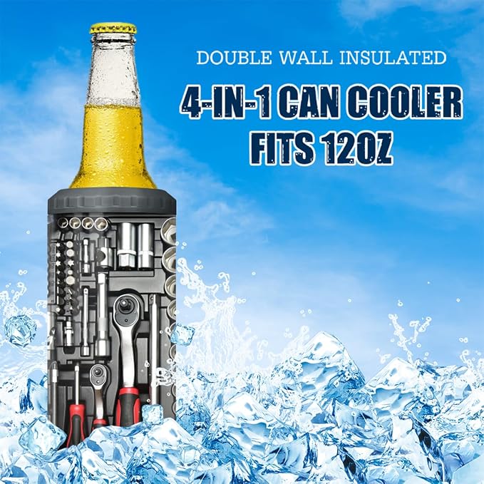 SANDJEST Mechanics Tumbler Mechanic Dad Tool Box 4 in 1 12oz Can Cooler Coozie Skinny Stainless Steel Tumbler for Daddy Father Papa Birthday