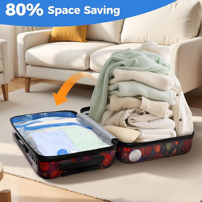 15 Pack Travel Vacuum Storage Bags with USB Electric Pump, Combo Space Saver Vacuum Seal Bags for Clothing Travel Vaccine Sealed Storage Bag for Comforters Blankets Clothes Suitcase, Clear