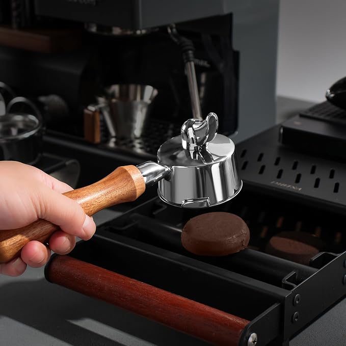 DIBTSA Espresso Knock Box Drawer,Stainless Steel Detachable Coffee Pucks Knock Container, Shock-Absorbent Durable Barista Style Knock Box, Removable Knock Bar,Wood handle and Non-Slip Base (Black)