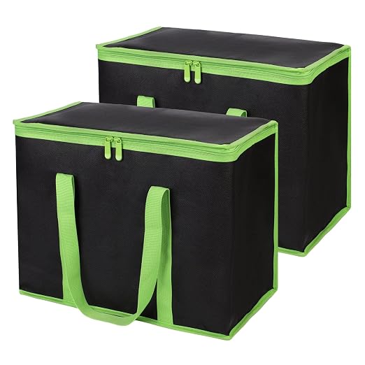 1-Pack Insulated Reusable Grocery Shopping Bag, X-Large, Black-Green | Insulated Food Delivery Bag, Commercial Catering Food Warmer, Tote Cooler Bag, Heavy Duty, Thermal/Frozen Food Storage Picnic