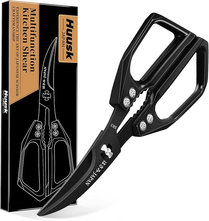 Huusk Kitchen Scissors for Food - Multifunction Kitchen Shears All Purpose | Stainless Steel Seafood Scissors for Meat, Fish, Vegetables, Chicken, Turkey, Ergonomic Non-Slip Handle, Gifts for Women