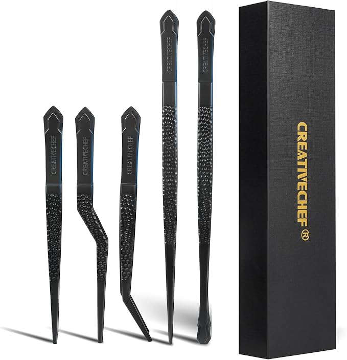 Cooking Tweezers, Chef's Tweezers Tongs, Universal for all kinds of cooking, steak, plating, pasta and many other scenarios (5pc Set)