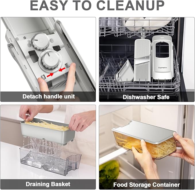 SUPMAKIN Safe Mandoline Slicer, Adjustable Vegetable Food Slicer and Chopper, Potato Fries Fry Cutter, Veggie Salad Chopper, New Kitchen Chopping Artifact Gifts 2026 (SliverGray)