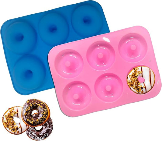 LeLehome 2PCS Donut Molds Pan, Silicone Non-Stick Donut Maker for Doughnut Baking Semi Sphere Cake Bread 6 Holes Bakeware Kitchen Tools, Pink & Blue