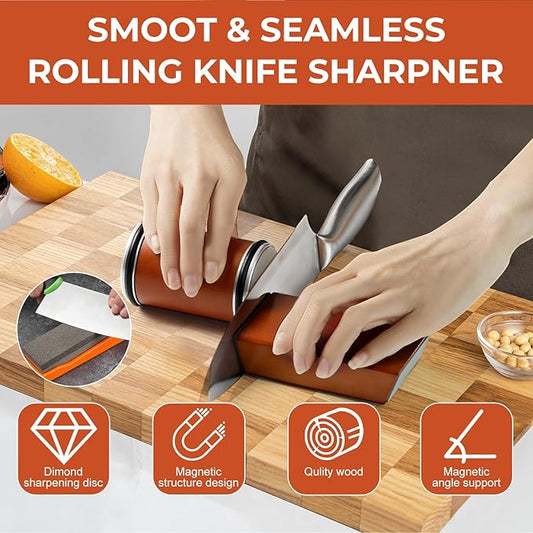 rolling knife sharpener, durable diamond grinding head, replacement grinding head, 15 degree and 20 degree sharpening bevel suitable for various kitchen knives
