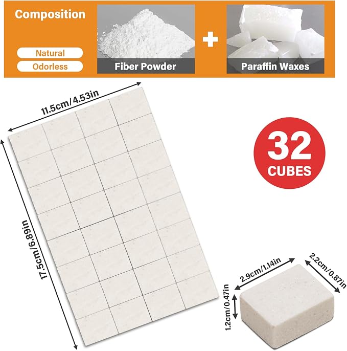 HGD White Fire Starters for Campfires, Waterproof, Charcoal Firestarter | Quick-Light Ignition 32 Cubes for Camping, BBQ, Fireplaces & Chimneys, Wind-Resistant, Long-Lasting, Safe for Family & Pets