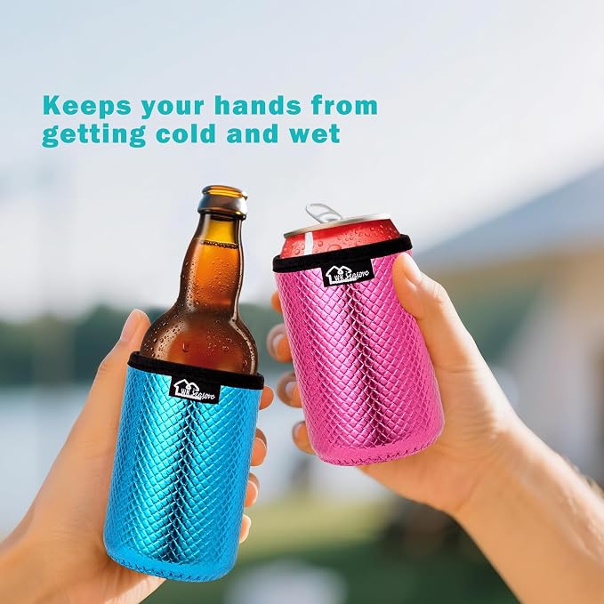 WKIEASON 12OZ Standard Can Coolers Sleeve Neoprene Can Coozies Insulators Can Koozies Cover for Beer Bottle PU Leather Neoprene Can Coolier for Soda Beverage Cokecola Can Sleeves-3PCS Pack