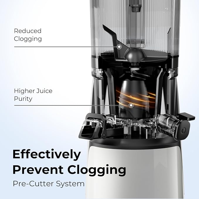 EanOruus Juicer Machines, 3-in-1 Cold Press Juicer, Bright White | Makes Juice, Nut Milk & Sorbet, 6.5" Extra Large Chute, 100oz Large Capacity, AC Motor
