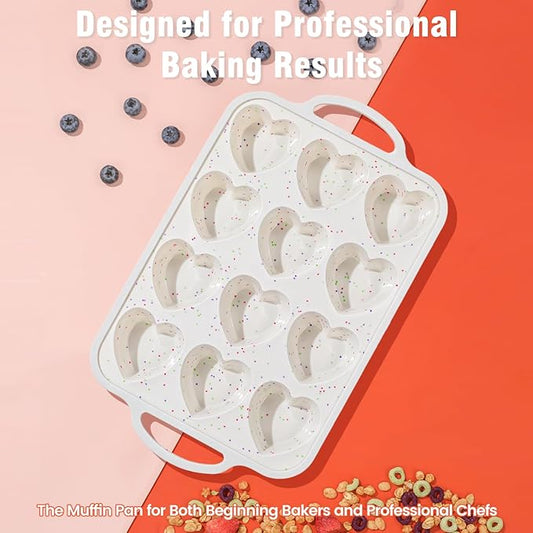 Premium Silicone Heart-Shaped Baking Mold with Metal Reinforced Frame – 2 Pack Non-Stick Cupcake & Muffin Pan for Baking Chocolate, Egg Bites & Brownies – BPA Free, Dishwasher & Oven Safe
