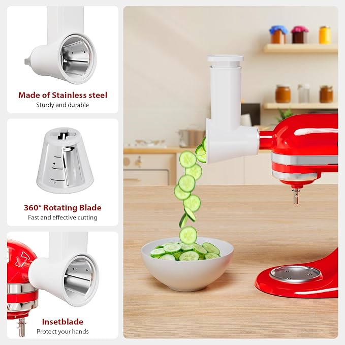Meat Grinder & Cheese Grater Attachment for KitchenAid Stand Mixer | 21Pcs, 4 Grinding Plates, Metal Sausage Stuffer Tubes, 4 Slicer Shredder Attachment, Kitchen Aid Accessories and Attachments