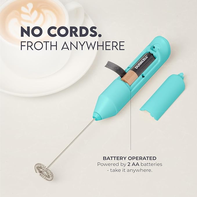 Zulay Kitchen Powerful Milk Frother AA Batteries Included – Ultra Fast Handheld Drink Mixer with Stainless Steel Whisk Stirrer for Coffee, Protein, Matcha & More, Frother Wand Electric Frothmate