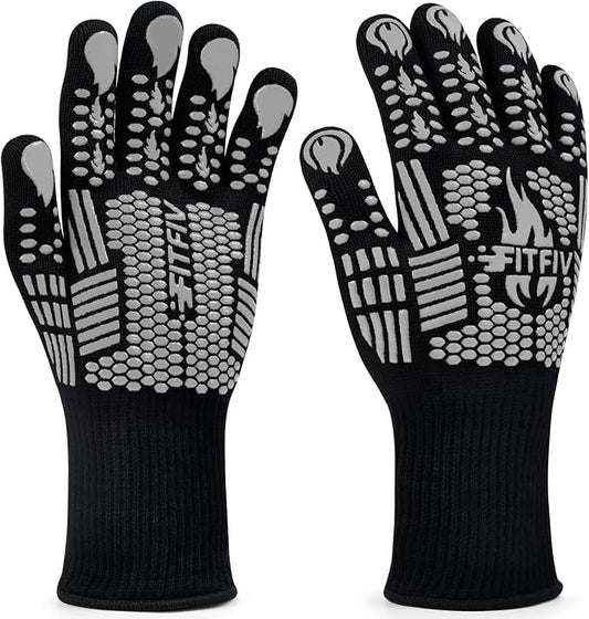 BBQ Gloves, Oven Gloves, 1472°F Extreme Heat Resistant Barbecue Gloves, Silicone Non-Slip Oven Mitts, Kitchen for Cooking, Grilling, and Baking