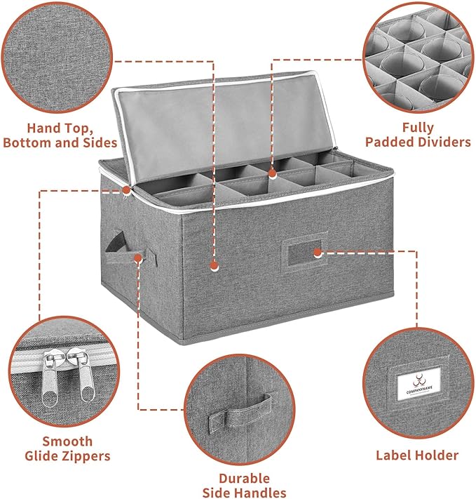 Wine Glass Storage Box Holds 12 - Stackable Hard Shell Organizer with Adjustable Dividers for Champagne Flutes & Crystal, Label Window, Durable Protector Case