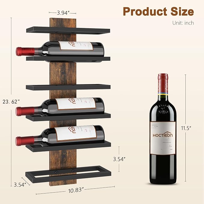Hoctieon 2-Set 6 Tier Wall Mount Wine Rack, Wall Mounted Wine Bottle Racks for Display and Storage, Hanging Bottle Holder, for Living Room, Dining Room, Bar, Wine Cellar, Rustic Brown