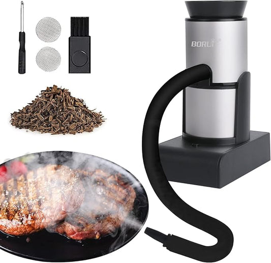 BORUiT SK305 Smoking Gun, Portable Handheld Smoke Infuser,Cocktail Smoker, Food Smoker Kit for Any Meat Cocktail Cheese BBQ Steak Beef, Sausage, Vegetable Salad,Drinks,Smoking Accessories (Silver)