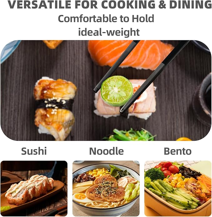Reusable Metal Chopstick, Non-Slip Grip, Dishwasher Safe, Japanese & Korean Style, 2 Pairs Stainless Steel Chopsticks Gift Set for Cooking, Dining & Travel 18/10(9")