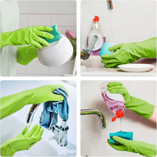 Disfore Rubber-Gloves Dishwashing Gloves for Cleaning-Kitchen - 2 Pairs Long Household Cleaning Gloves for Washing Dishes
